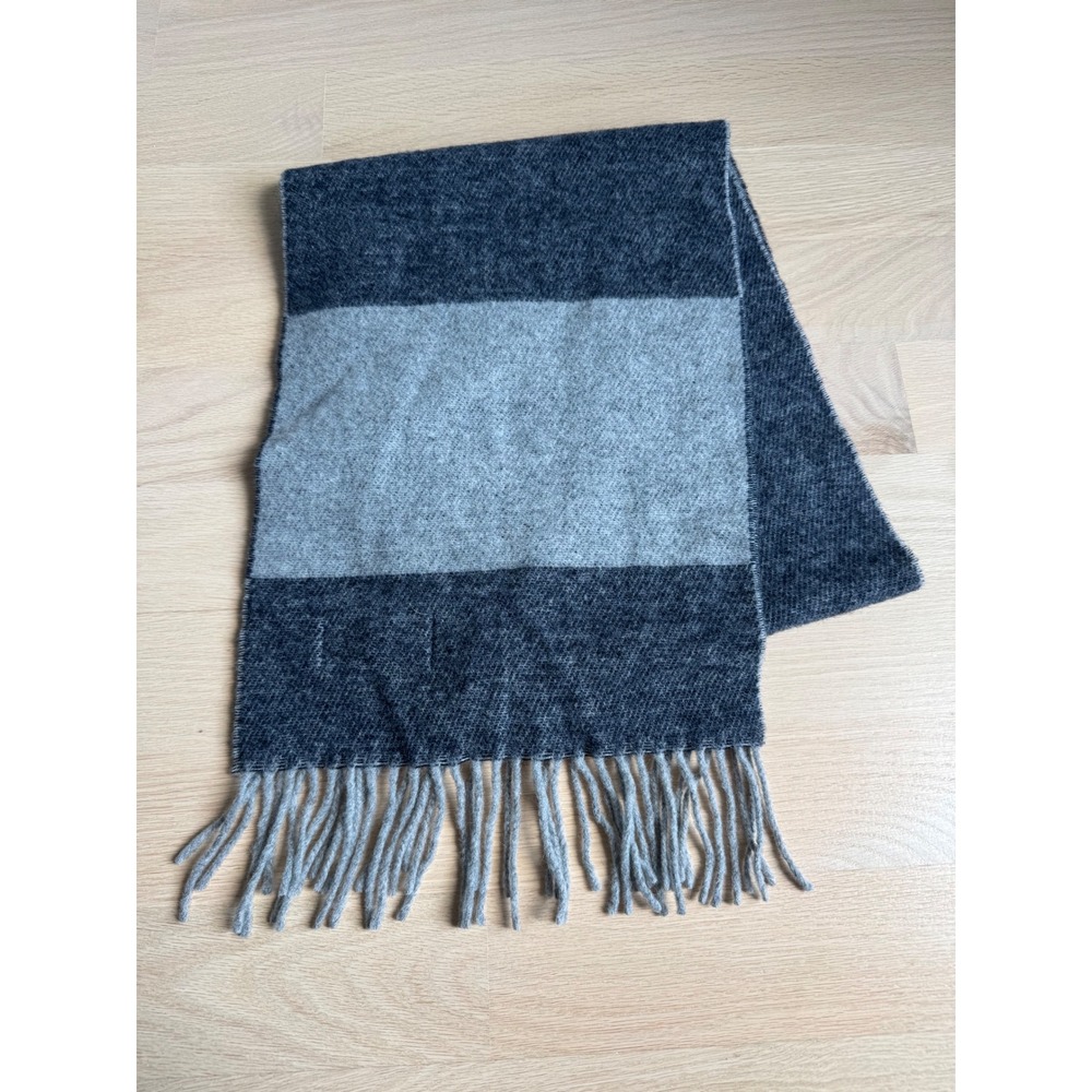 Italian Woolen Treasures 100% Lambswool Scarf Grey Striped Made in Italy NEW